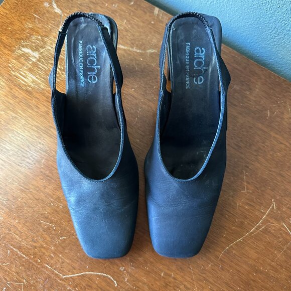 ARCHE Square Toe Navy Slingback Heels | EU 38 US 7.5-8 | leather 90's - Picture 3 of 9